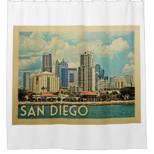 San Diego California Vintage Travel Douchegordijn