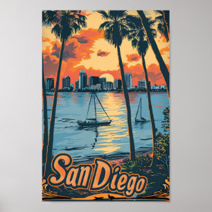 San Diego California Vintage Travel Illustratie Poster