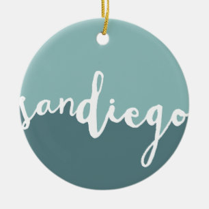 San Diego, Californië Blauwe kalligrafie Ombre Keramisch Ornament