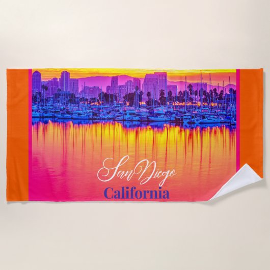 San Diego, Californië neon kleur - Zonsondergang Strandlaken (Voorkant)