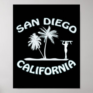 San Diego Californië Retro Surfen Strand Surf Meis Poster