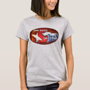 San Diego Californië rode dames surfer kunst t-shi T-shirt