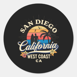 San Diego Californië Strand Surfen Zomer Vakantie Ronde Sticker