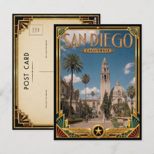 San Diego Californië Vintage Art Deco Gouden Tijdp Briefkaart