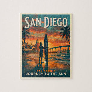 San Diego Californië Zonsondergang Surfen Reizen Legpuzzel