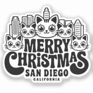 San Diego City California Merry Christmas Cats Ver Sticker