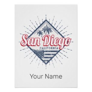 San Diego City California Retro Palmbomen Vintage Perfect Poster