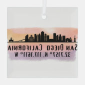 San Diego City Skyline Latitude en Lengtegraad Glas Ornament (Achterkant)