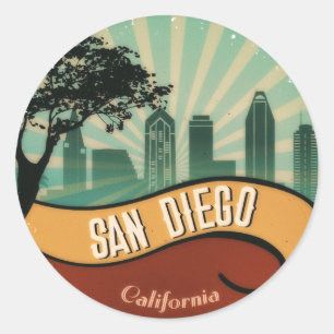 San Diego City Skyline Retro  Sticker