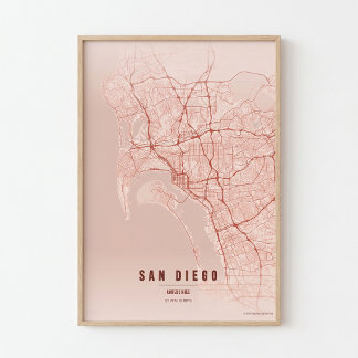San Diego Coral Map Print Poster Wallart Gift 