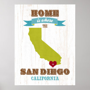 San Diego, de Kaart van Californië - het Huis is w Poster