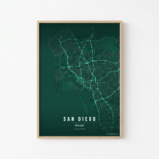 San Diego Emerald Map Print Poster Wallart Gift