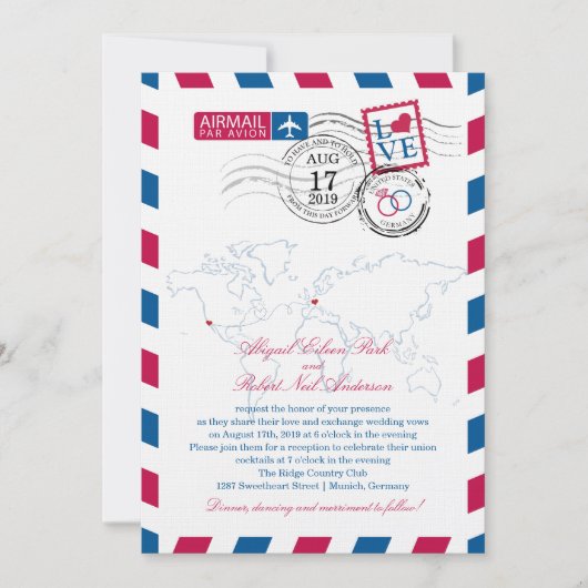 San Diego en Duitsland Airmail Hart Wedding Kaart (Voorkant)