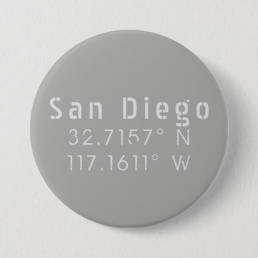 San Diego Latitude Longitude Ronde Button 7,6 Cm (Voorkant)