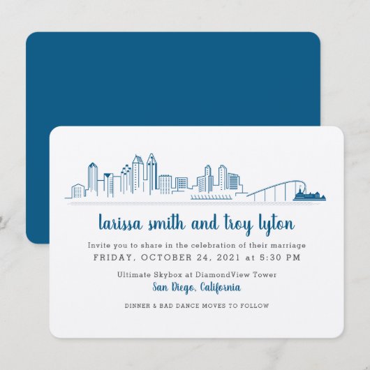 San Diego Modern City Wedding Invitation Kaart (Voorkant / Achterkant)