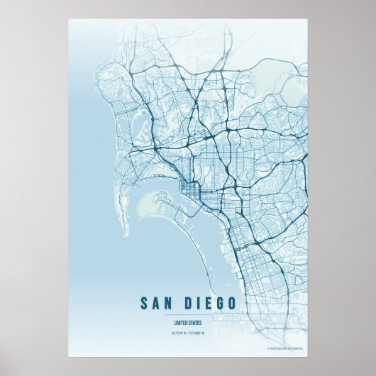 San Diego Ocean Map Print Poster Wallart Gift (Devant)