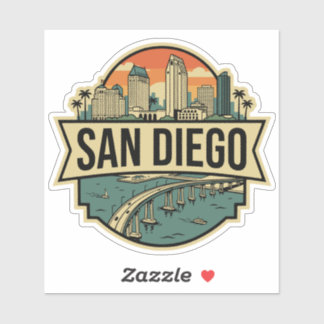 San Diego Retro Silhouette Californië Vintage Reis Sticker