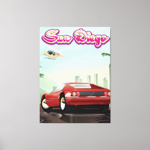San Diego rode sportauto 1988 reisposter Canvas Afdruk
