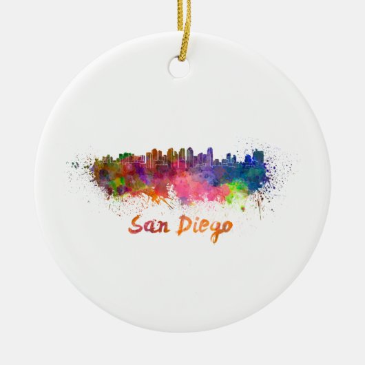 San Diego skyline in waterverf Keramisch Ornament (Voorkant)