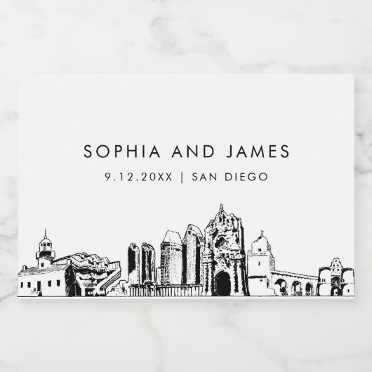 San Diego Skyline Mini Sparkling Wijnetiket (Enkel label)