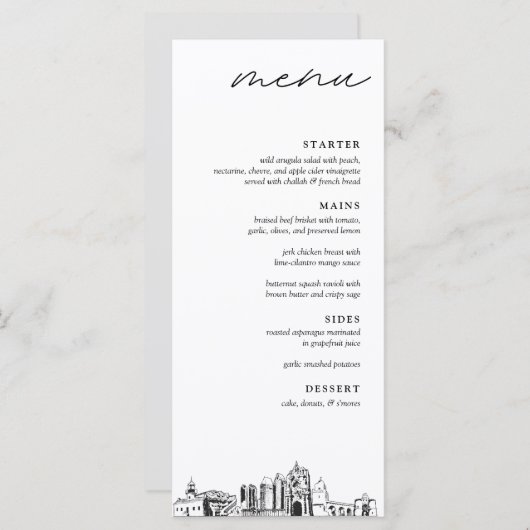 San Diego Skyline Modern Mariage Diner Menu (Devant / Derrière)