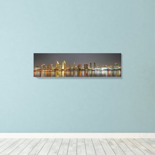 San Diego Skyline op de avond panoramisch canvas (Insitu (Houten vloer))