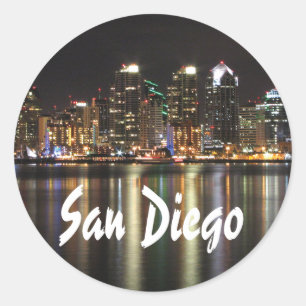 San Diego Skyline 's nachts foto Ronde Sticker