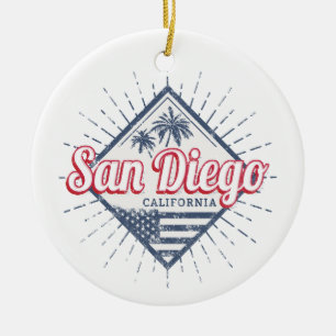 San Diego Stad Californië Retro Palmbomen Vintage Keramisch Ornament