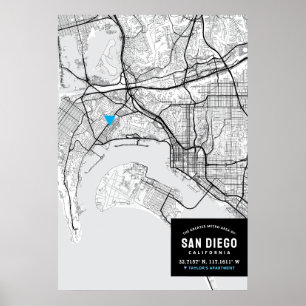 San Diego Stadsplattegrond + Markeer uw locatie Poster