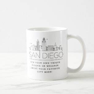 San Diego Stylized Skyline   Aangepaste slogan  Koffiemok