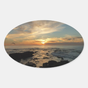 San Diego Sunset I California Seascape Ovale Sticker