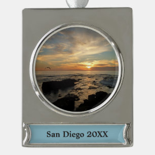 San Diego Sunset I California Seascape Verzilverd Banner Ornament