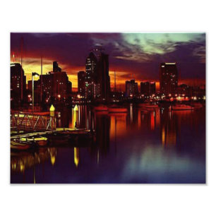 San Diego Sunset Skyline Foto Afdruk