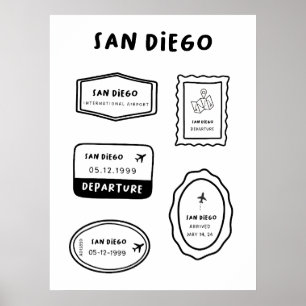 San Diego - Travel Stamp Collectie minimalistisc Poster