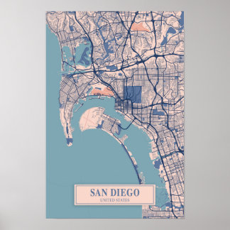 San Diego Verenigde Staten Winderige Stad Kaart Re Poster