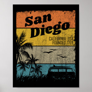 San Diego Vintage Californië Strand Surfen Retro S Poster