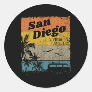 San Diego Vintage Californië Strand Surfen Retro S Ronde Sticker