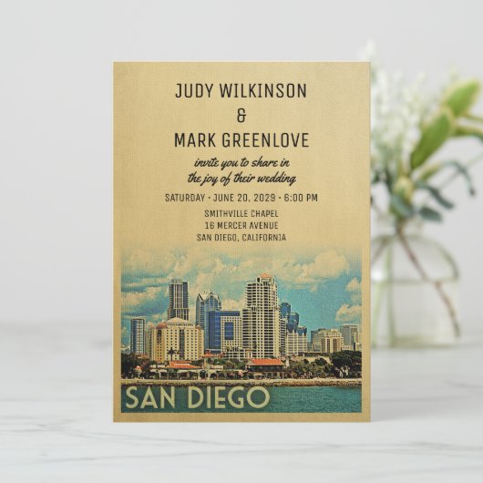 San Diego Wedding Invitation  Middeleeuwen Kaart (Staand voorkant)