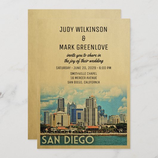 San Diego Wedding Invitation  Middeleeuwen Kaart (Voorkant / Achterkant)