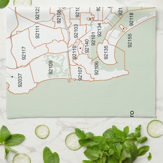 San Diego Zip-codekaart Theedoek (Gevouwen)