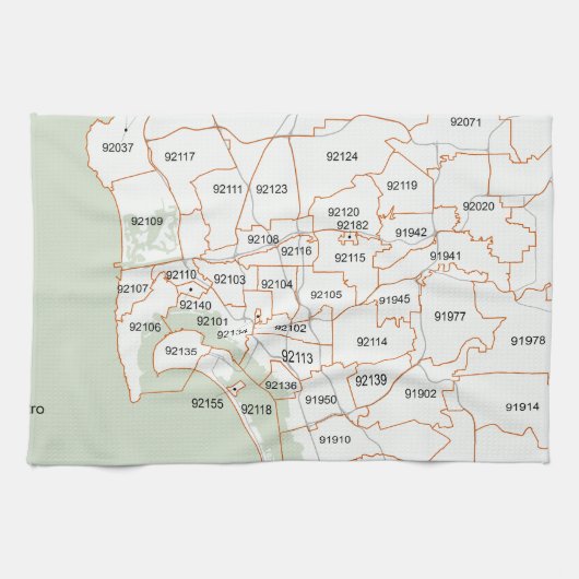 San Diego Zip-codekaart Theedoek (Horizontaal)