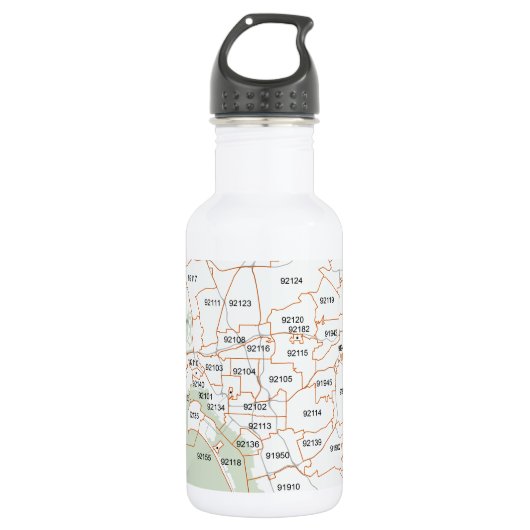 San Diego Zip-codekaart Waterfles (Voorkant)