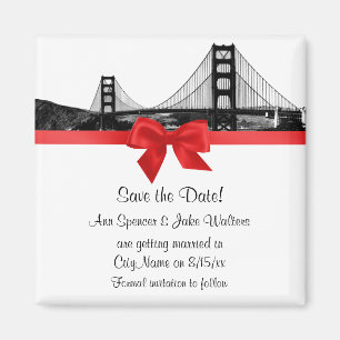 San Fran Silhouette Gegraveerd BW Rood Save the Da Magneet