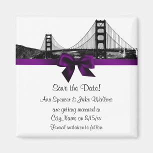 San Fran Skyline Etched BW Paars Save the Date Magneet