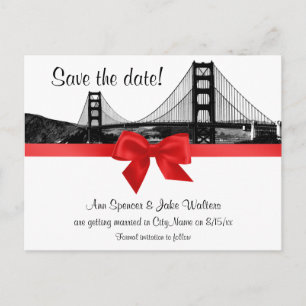 San Fran Skyline Etched BW Red Save the Date Aankondigingskaart