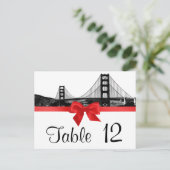 San Fran Skyline Etched BW Red Table Number Briefkaart (Staand voorkant)