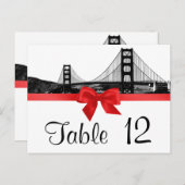 San Fran Skyline Etched BW Red Table Number Briefkaart (Voorkant / Achterkant)