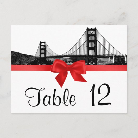 San Fran Skyline Etched BW Red Table Number Briefkaart (Voorkant)