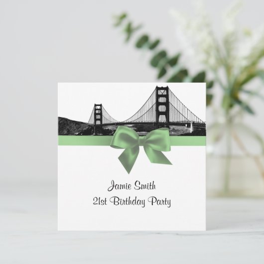 San Fran Skyline Etched BW Sage Groene SQ Verjaard Kaart (Staand voorkant)