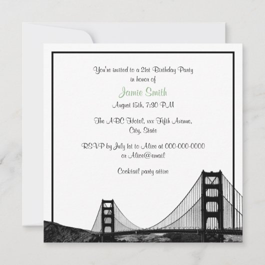 San Fran Skyline Etched BW Sage Groene SQ Verjaard Kaart (Achterkant)